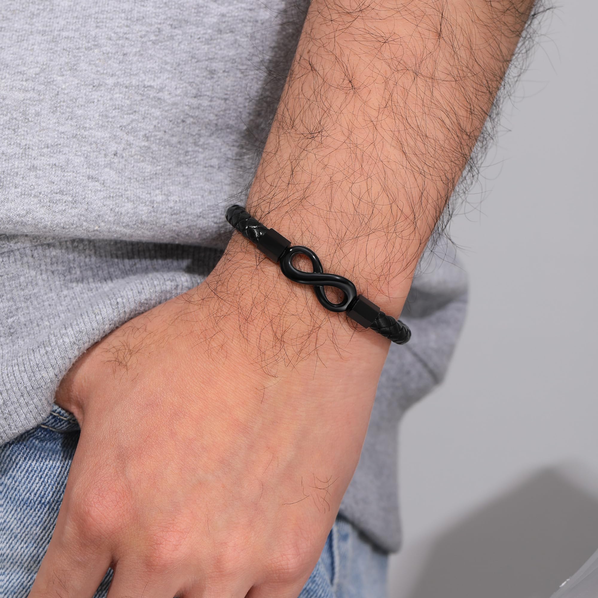 To My DAD-Personalized Dual Name Infinity Leather Bracelet - Image 9