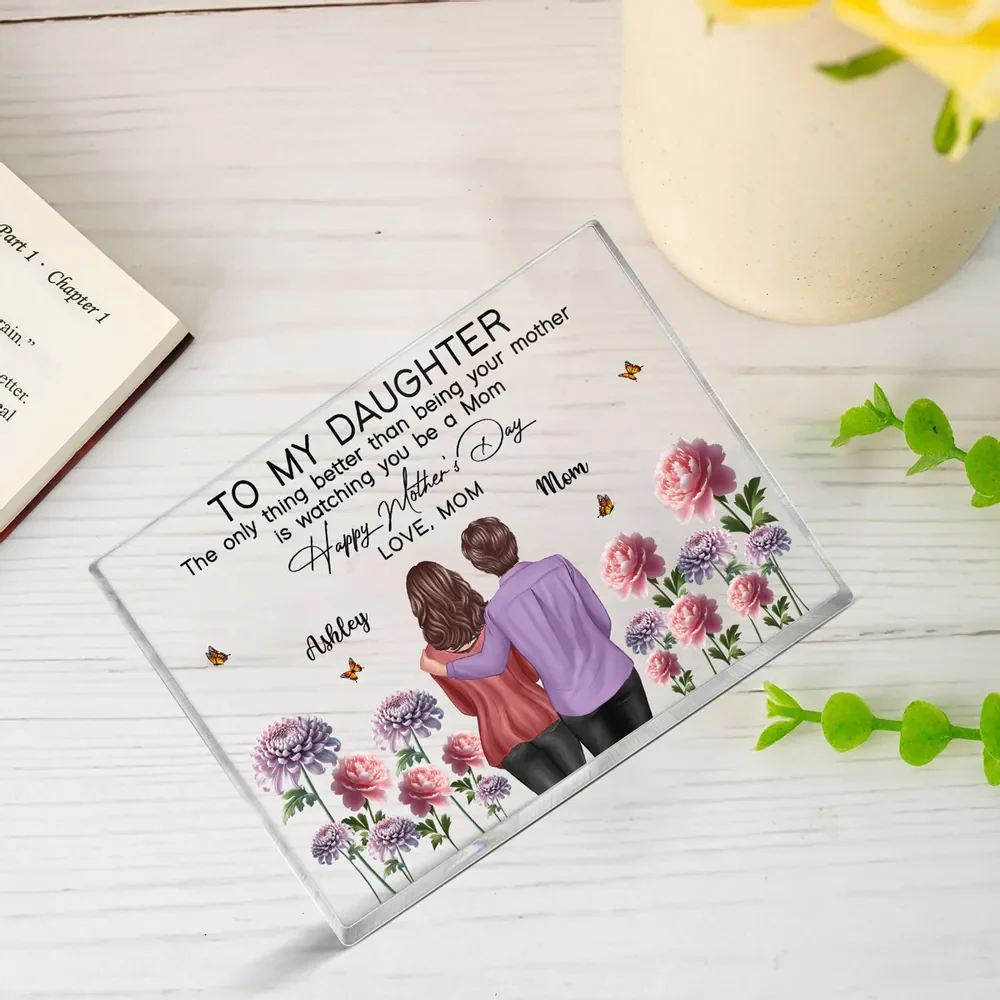 To My Daughter From Mom Happy Mother's Day Birth Flower Personalized Acrylic Block Plaque - Image 2
