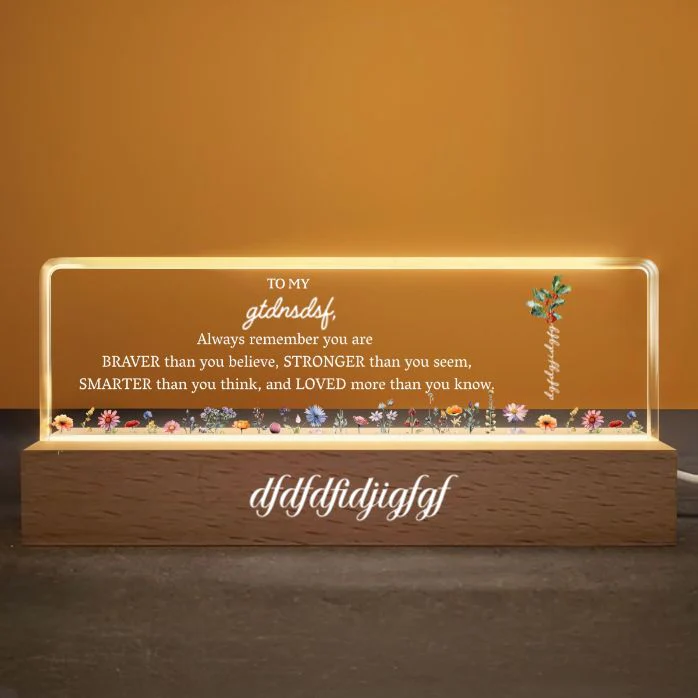 To My Granddaughter Always Remember You Are Braver Flowers, Personalized LED Night Light With Wooden Base, Gift For Granddaughters - Image 3