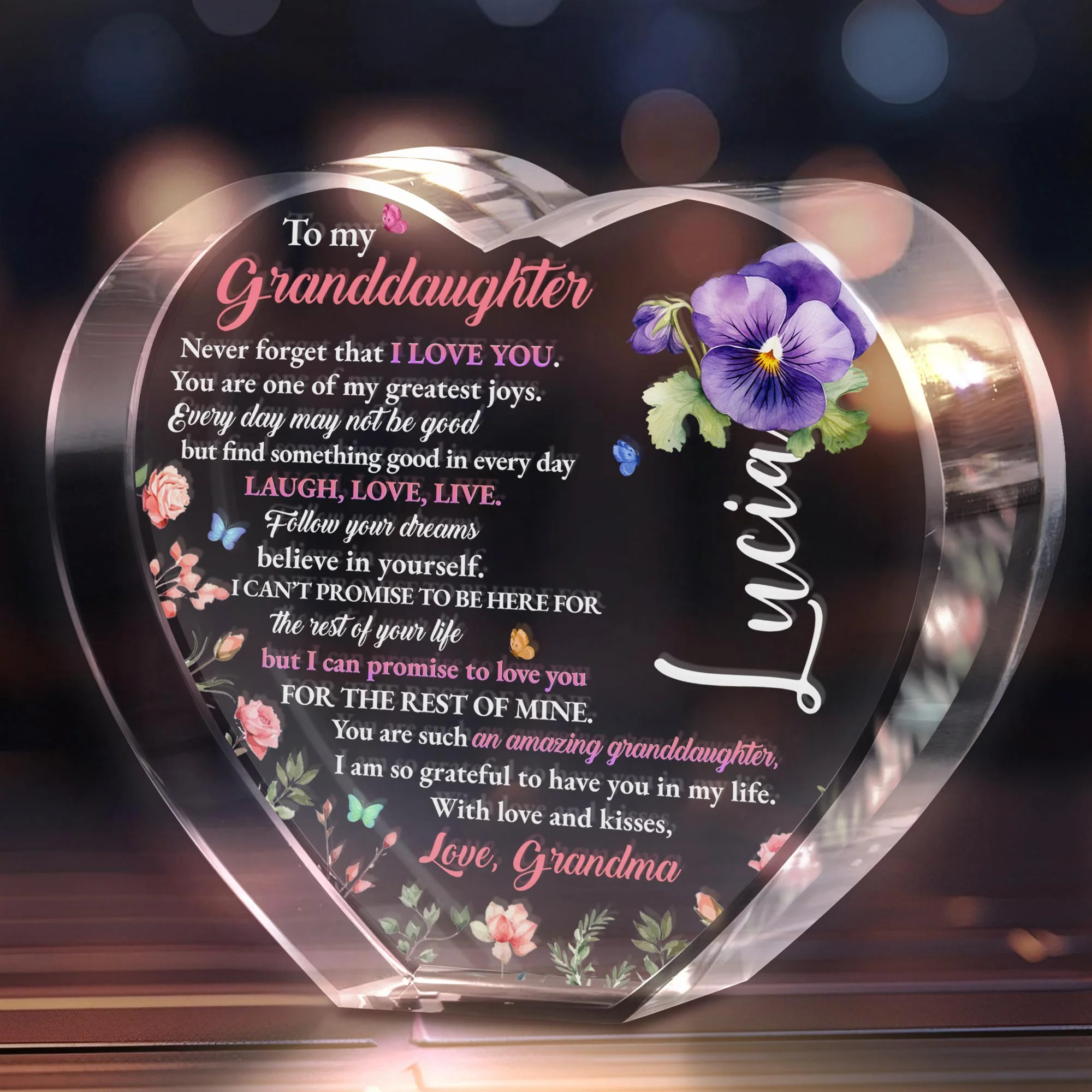 To My Granddaughter, Never Forget That I Love You, Personalized Crystal Heart - Image 2