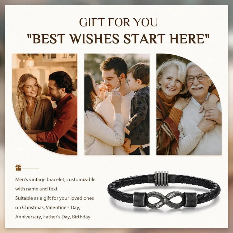 To My Husband-Personalized Couple names Leather Bracelet - Image 3