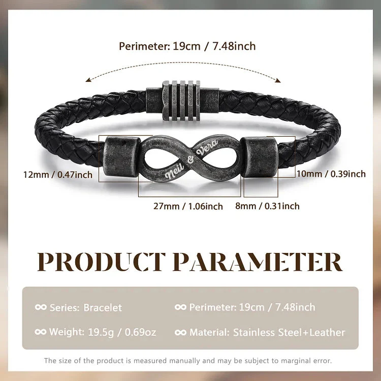 To My Husband-Personalized Couple names Leather Bracelet - Image 4