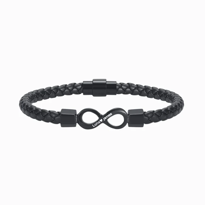 To My Man, Personalized Dual Name Infinity Leather Bracelet - Image 5