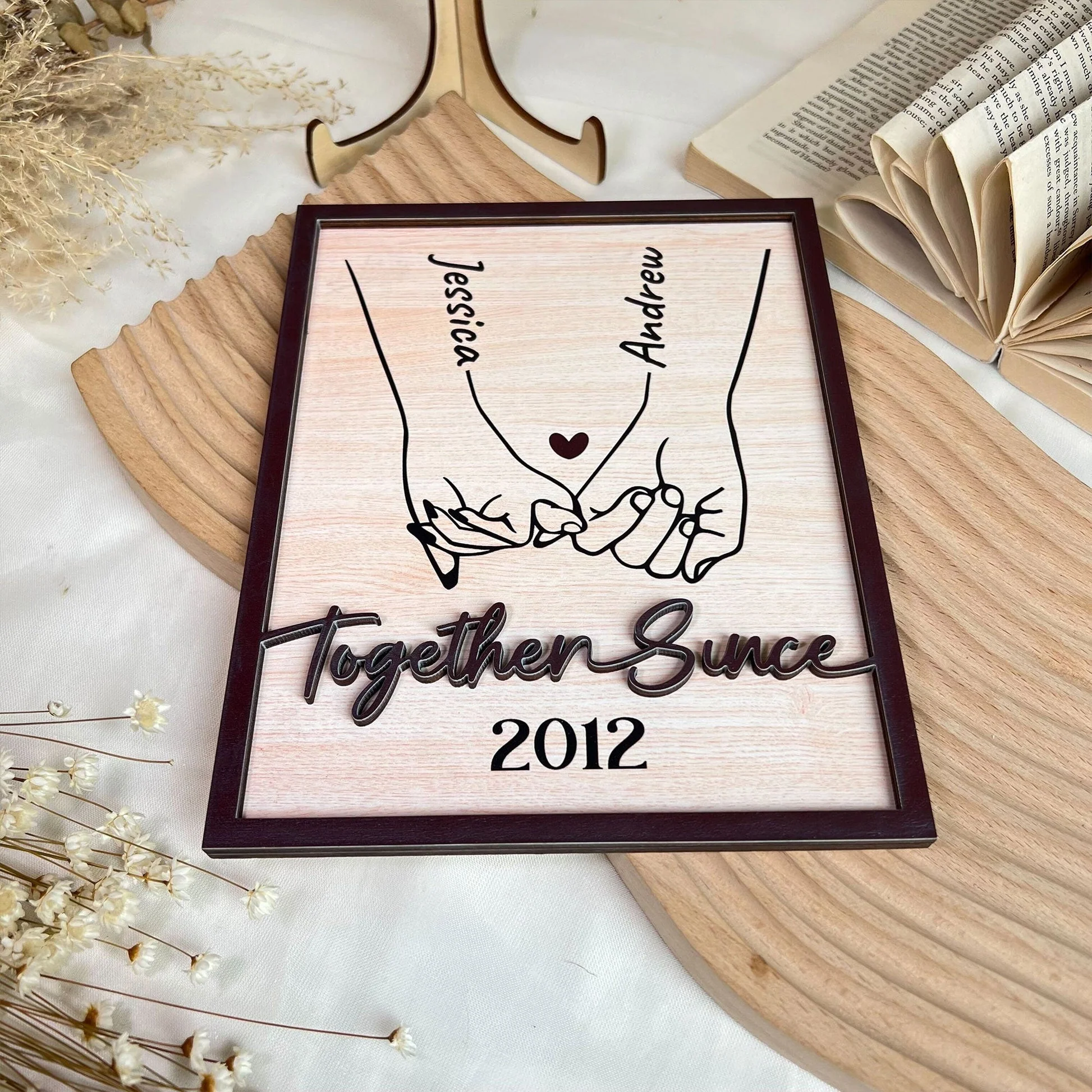 Together Since Holding Hand Forever Couple Personalized 2-Layer Wooden Plaque - Image 3