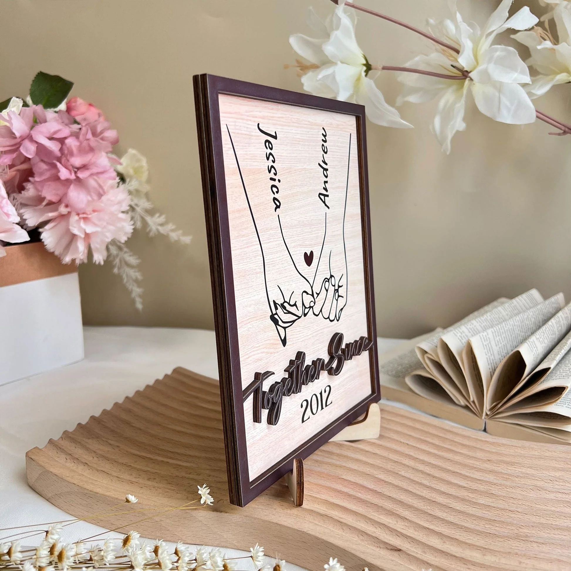 Together Since Holding Hand Forever Couple Personalized 2-Layer Wooden Plaque - Image 4