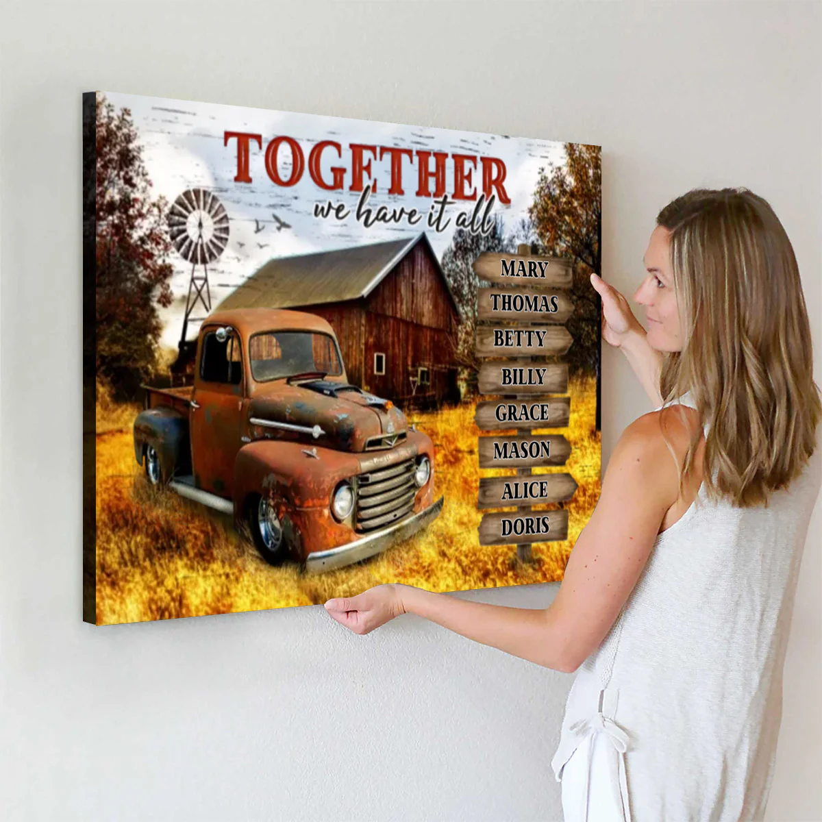 Together We Have It All Rustic Farmhouse Style Personalized Custom Clipart & Text Canvas/Poster - Image 2