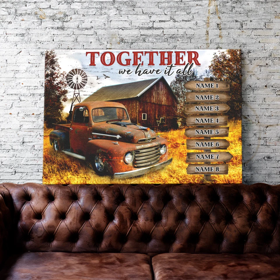 Together We Have It All Rustic Farmhouse Style Personalized Custom Clipart & Text Canvas/Poster - Image 3