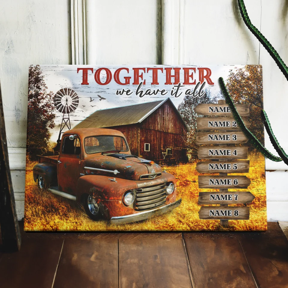 Together We Have It All Rustic Farmhouse Style Personalized Custom Clipart & Text Canvas/Poster - Image 4
