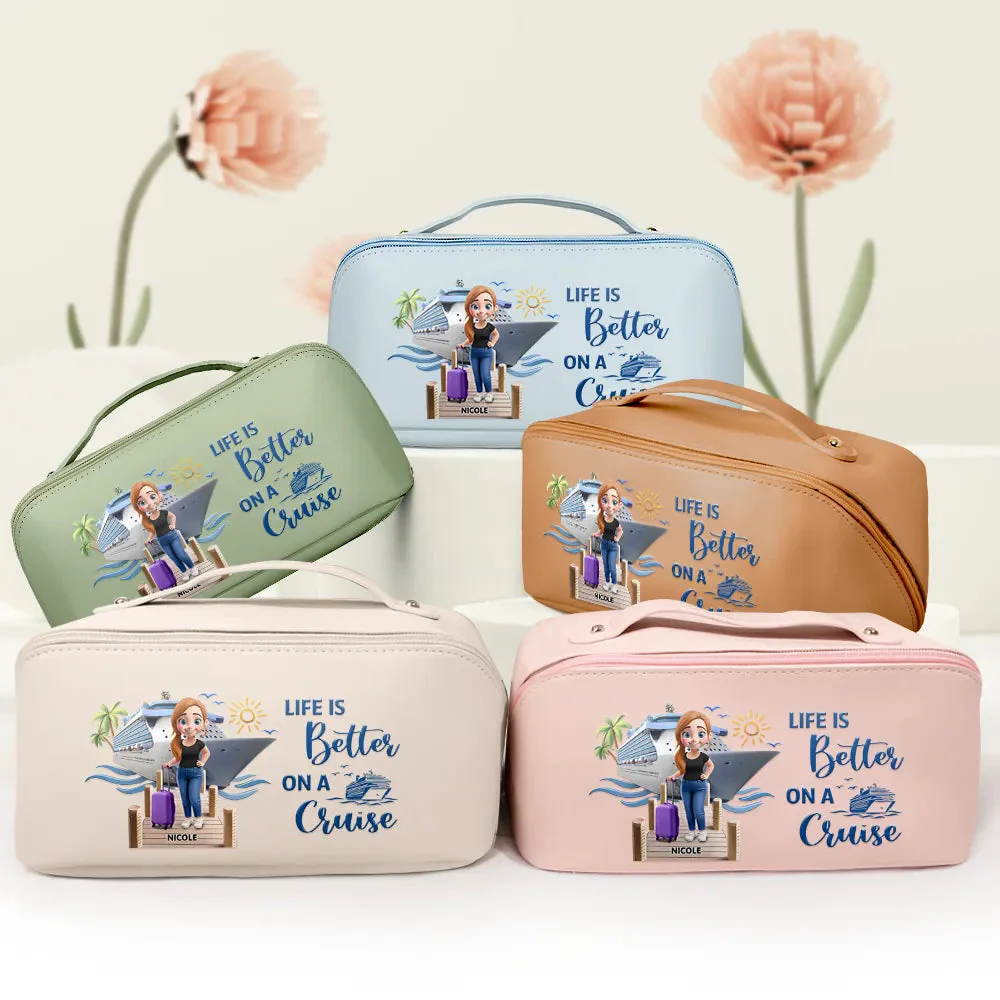 Travel All My Cruise Crap - Personalized Leather Makeup Bag For Vacations - Image 4