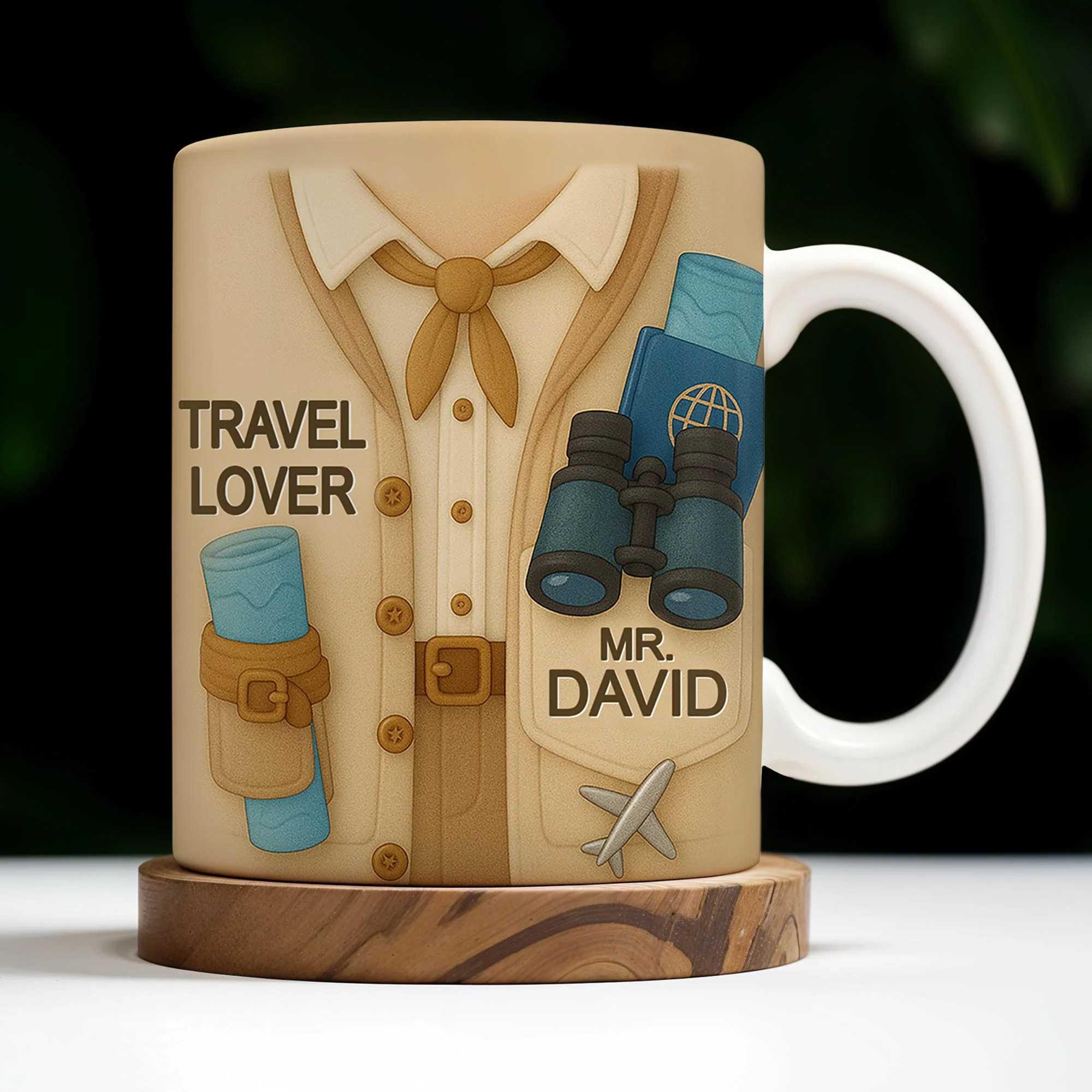 Travel Lover, Shirt, Tie, Binoculars, Map, Airplane, Personalized Travel Mug, Gift For Explorers - Image 2