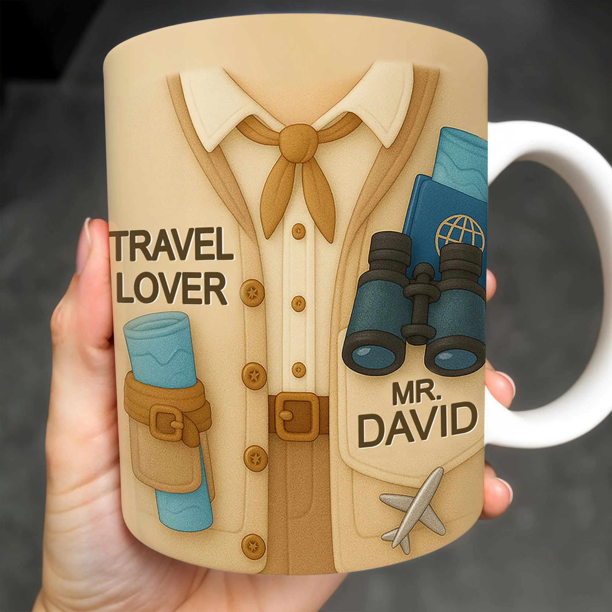 Travel Lover, Shirt, Tie, Binoculars, Map, Airplane, Personalized Travel Mug, Gift For Explorers - Image 3