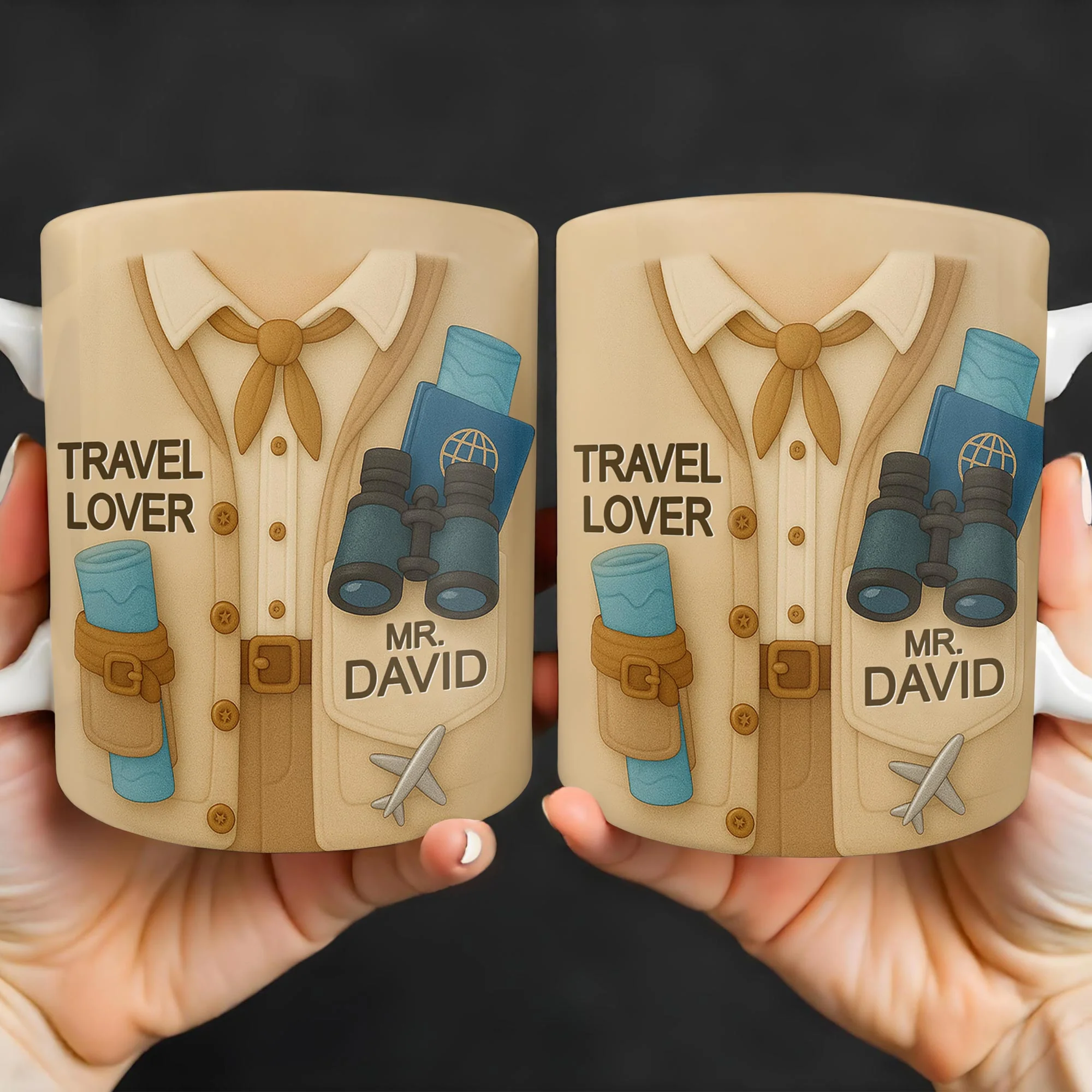 Travel Lover, Shirt, Tie, Binoculars, Map, Airplane, Personalized Travel Mug, Gift For Explorers - Image 4