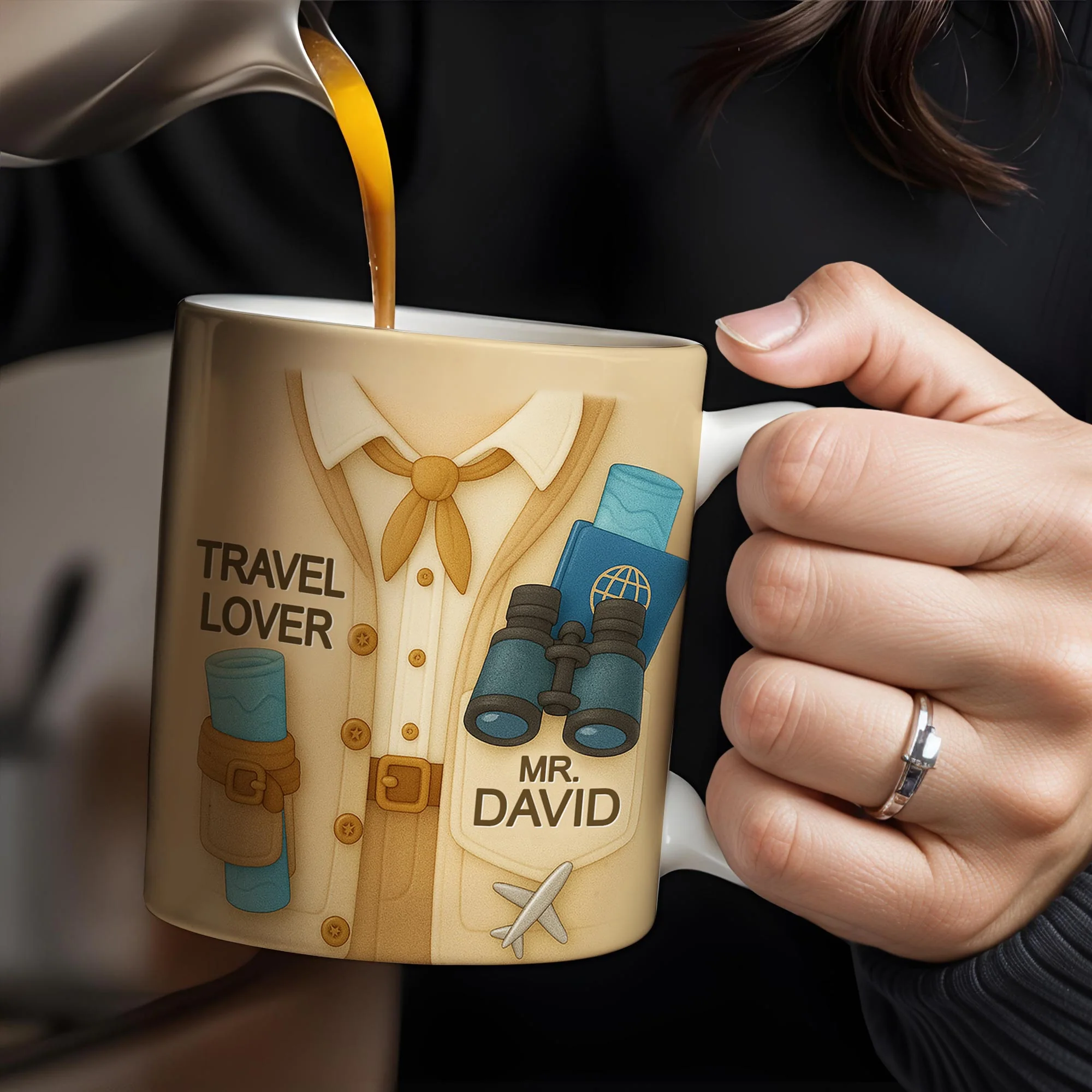 Travel Lover, Shirt, Tie, Binoculars, Map, Airplane, Personalized Travel Mug, Gift For Explorers - Image 5