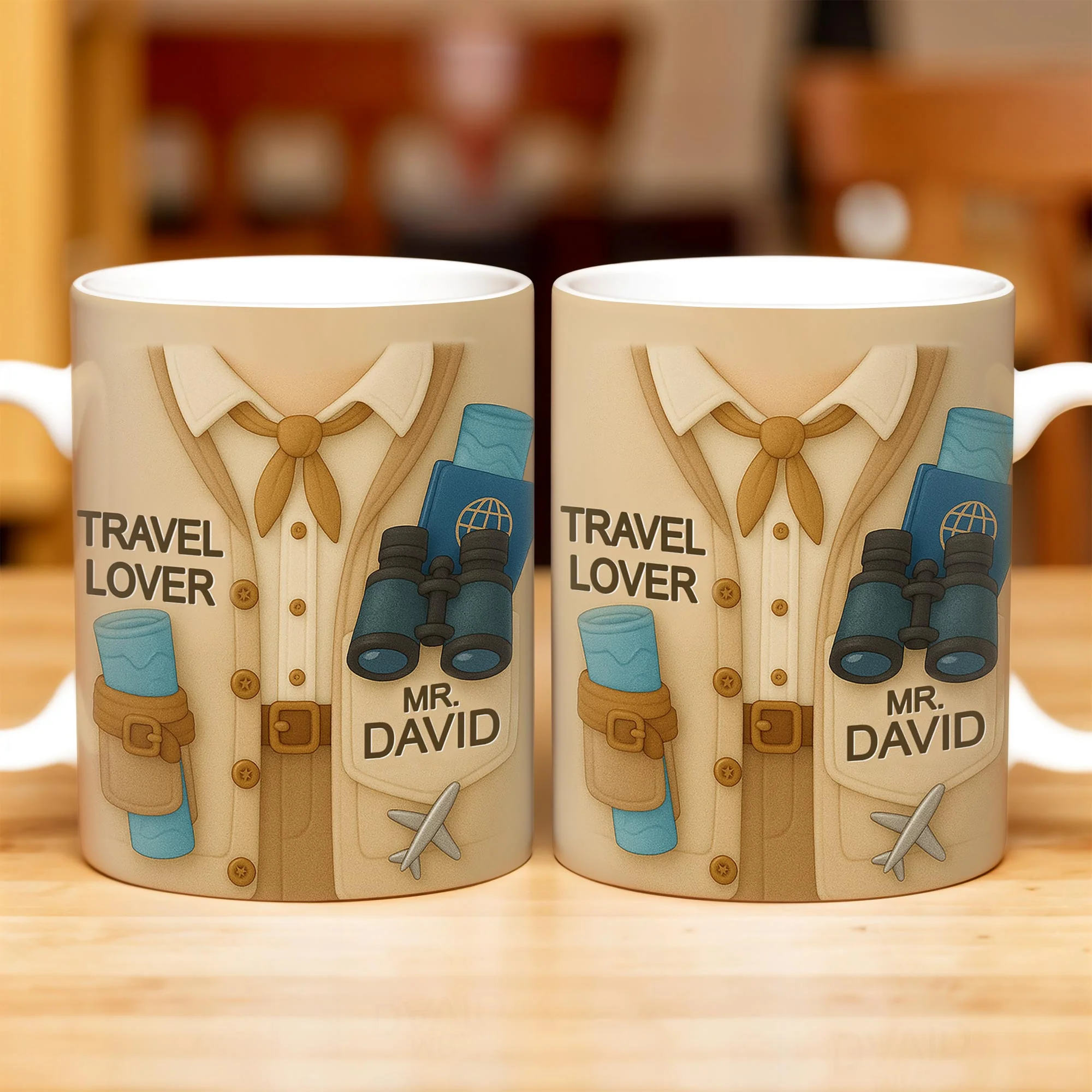 Travel Lover, Shirt, Tie, Binoculars, Map, Airplane, Personalized Travel Mug, Gift For Explorers - Image 6