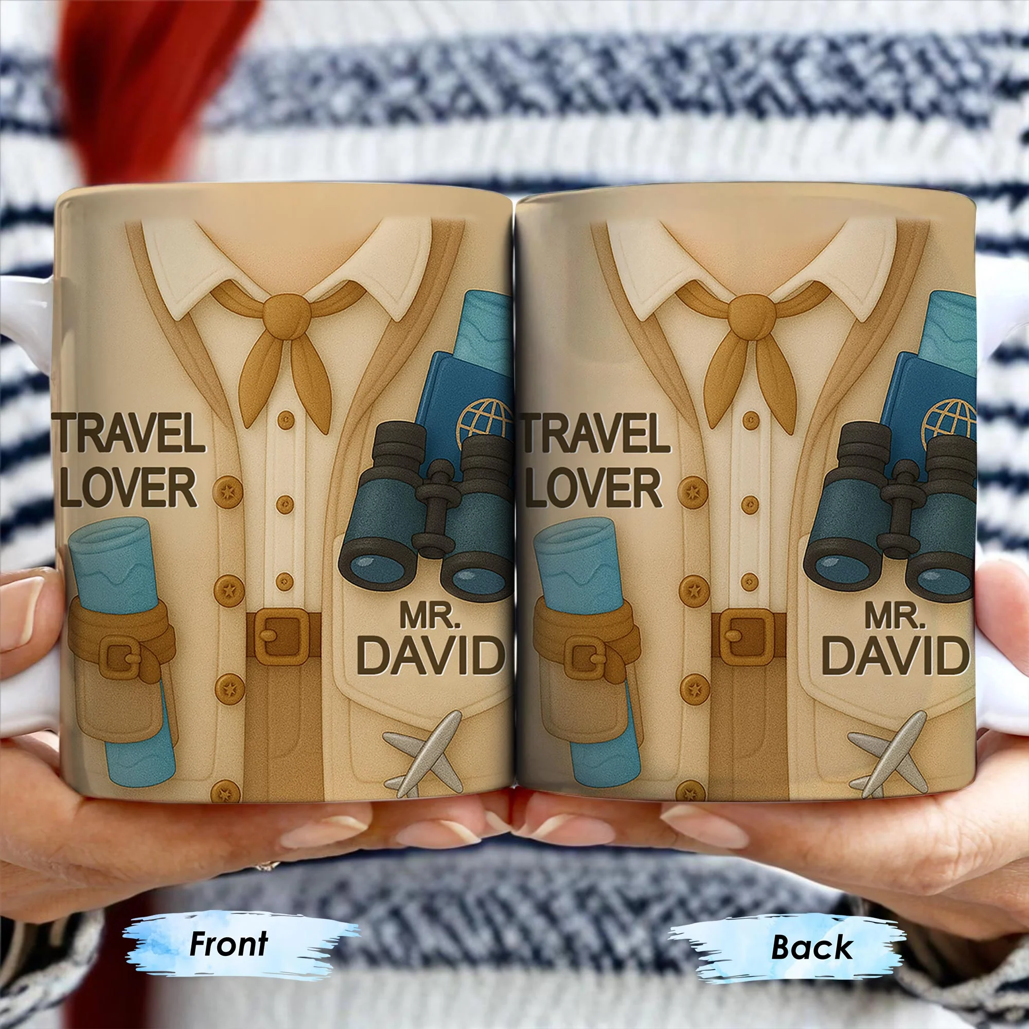 Travel Lover, Shirt, Tie, Binoculars, Map, Airplane, Personalized Travel Mug, Gift For Explorers - Image 8