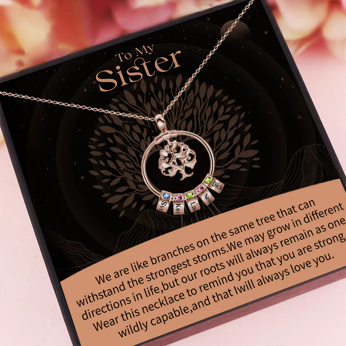 To My Sister-Tree of Life Heart Necklace With Custom Name&Birthstone Beads - Image 15