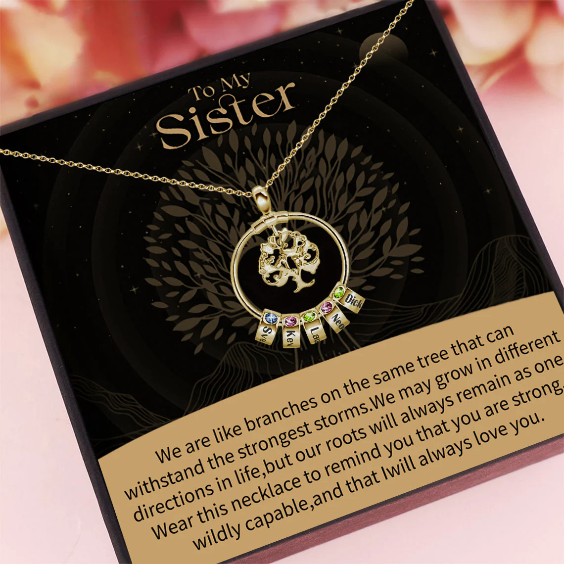 To My Sister-Tree of Life Heart Necklace With Custom Name&Birthstone Beads - Image 16