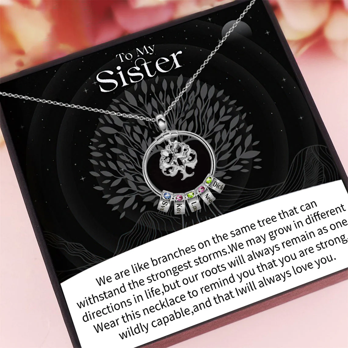 To My Sister-Tree of Life Heart Necklace With Custom Name&Birthstone Beads - Image 17