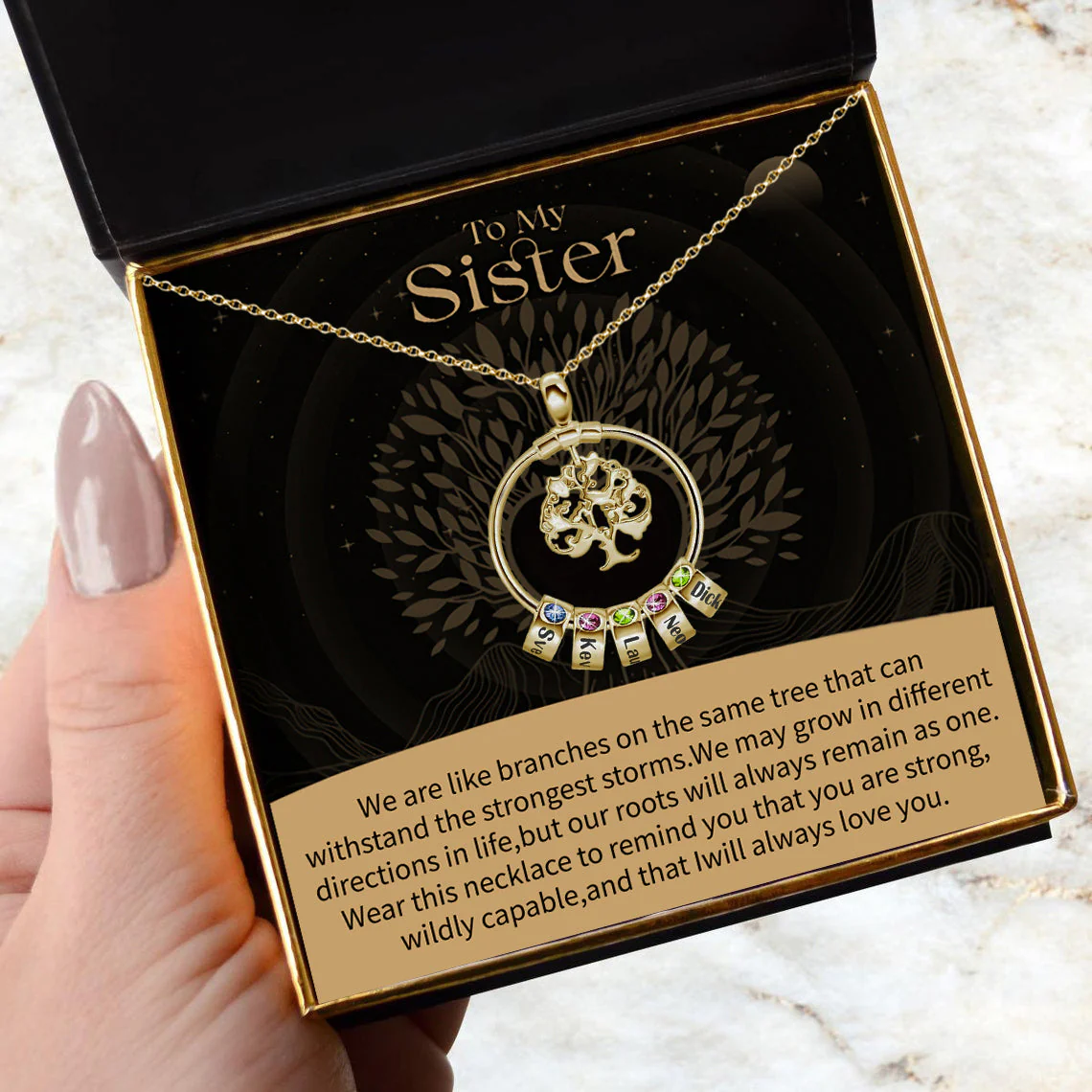 To My Sister-Tree of Life Heart Necklace With Custom Name&Birthstone Beads - Image 21