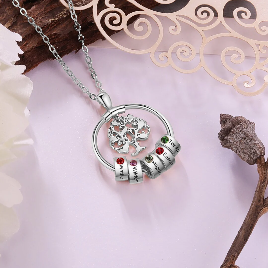 To My Sister-Tree of Life Heart Necklace With Custom Name&Birthstone Beads - Image 3