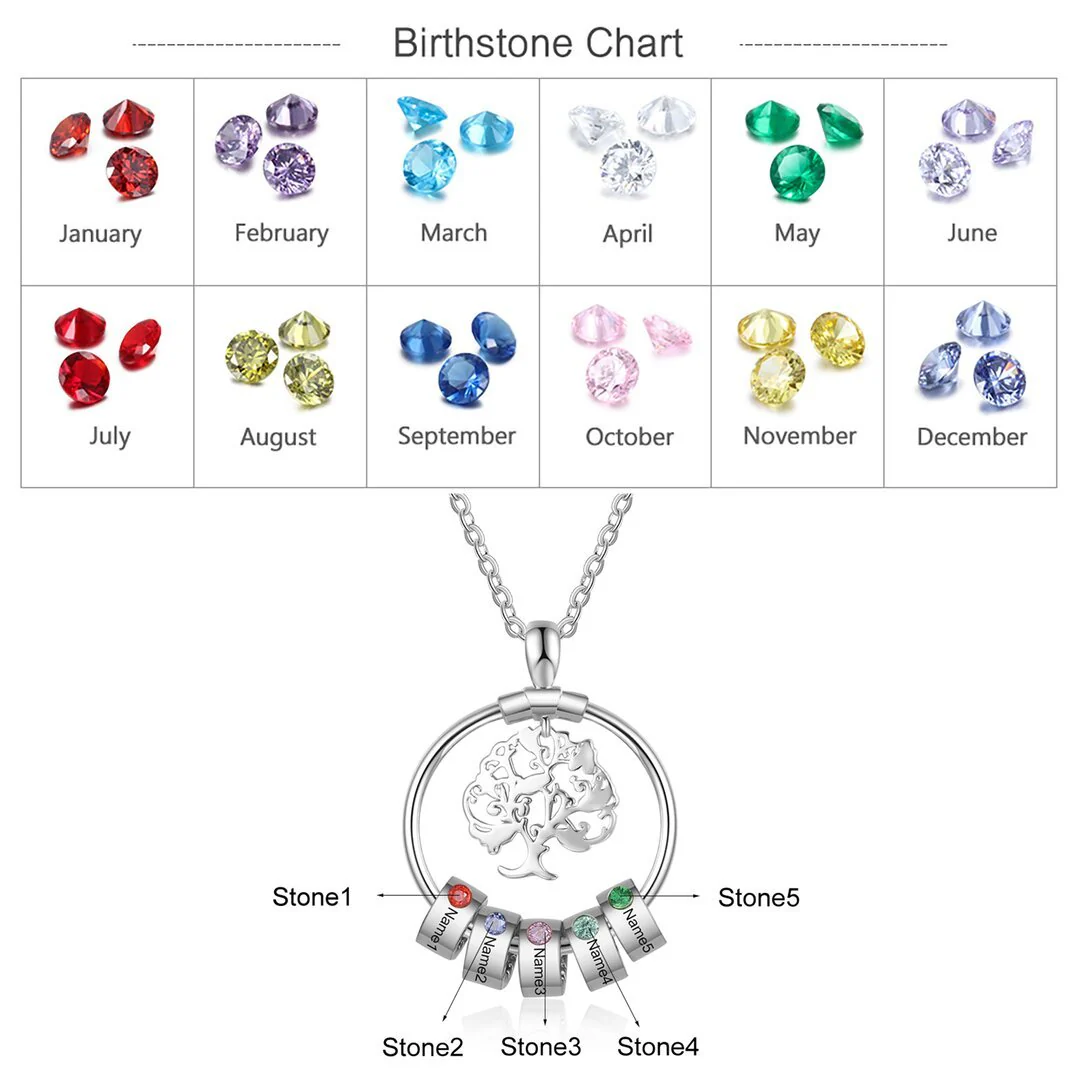 To My Sister-Tree of Life Heart Necklace With Custom Name&Birthstone Beads - Image 5