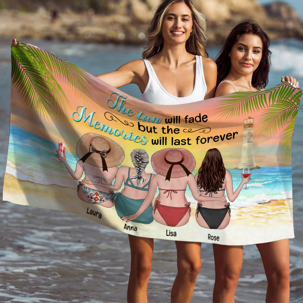 Tans Fade But Memories Last Forever - Personalized Beach Towel Gifts For Best Friends, Sisters - Image 2