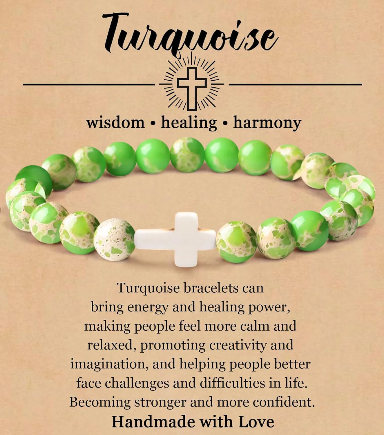 Turquoise Bracelet With Cross, Healing Beads Bracelet - Image 18