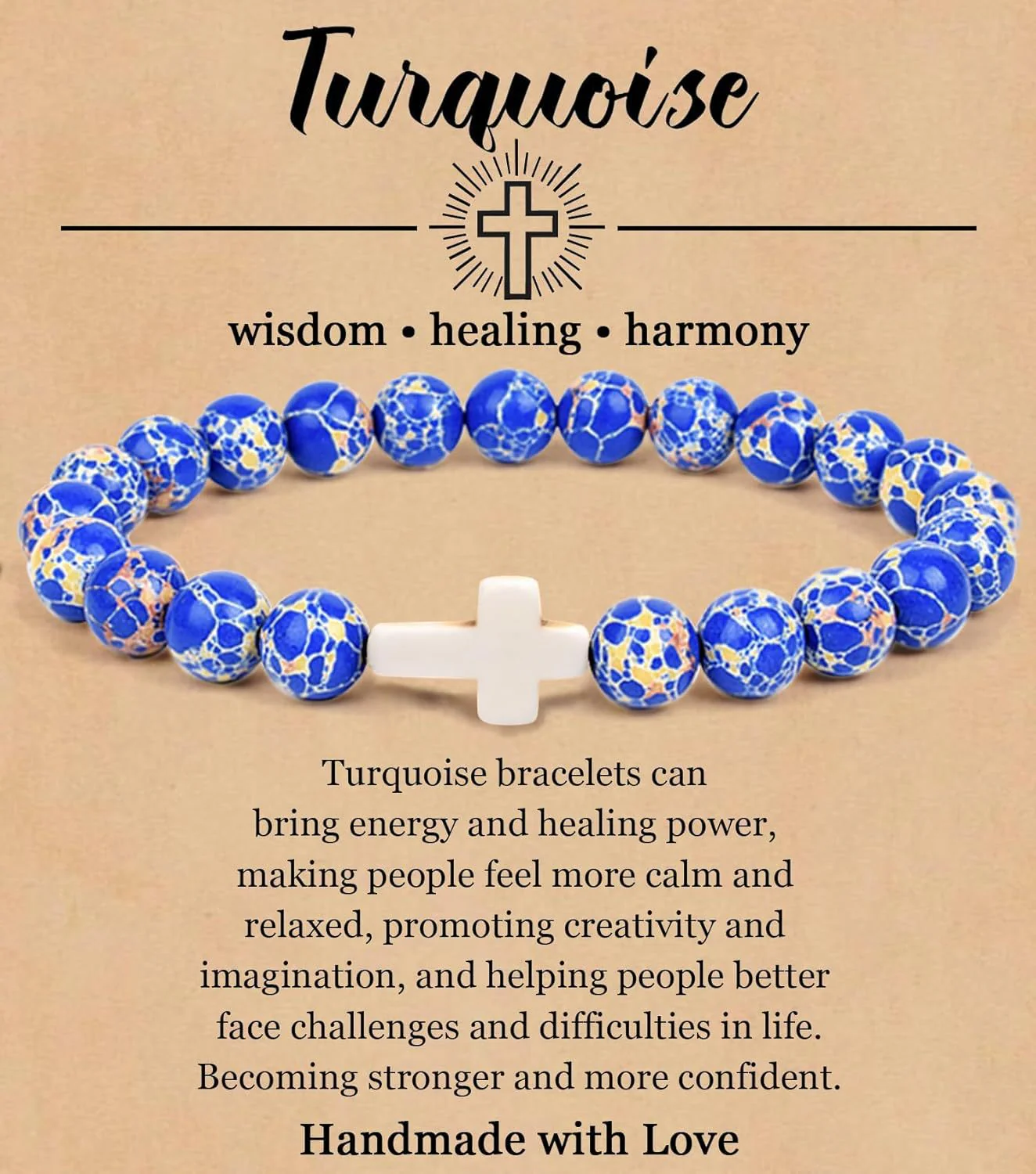 Turquoise Bracelet With Cross, Healing Beads Bracelet - Image 19
