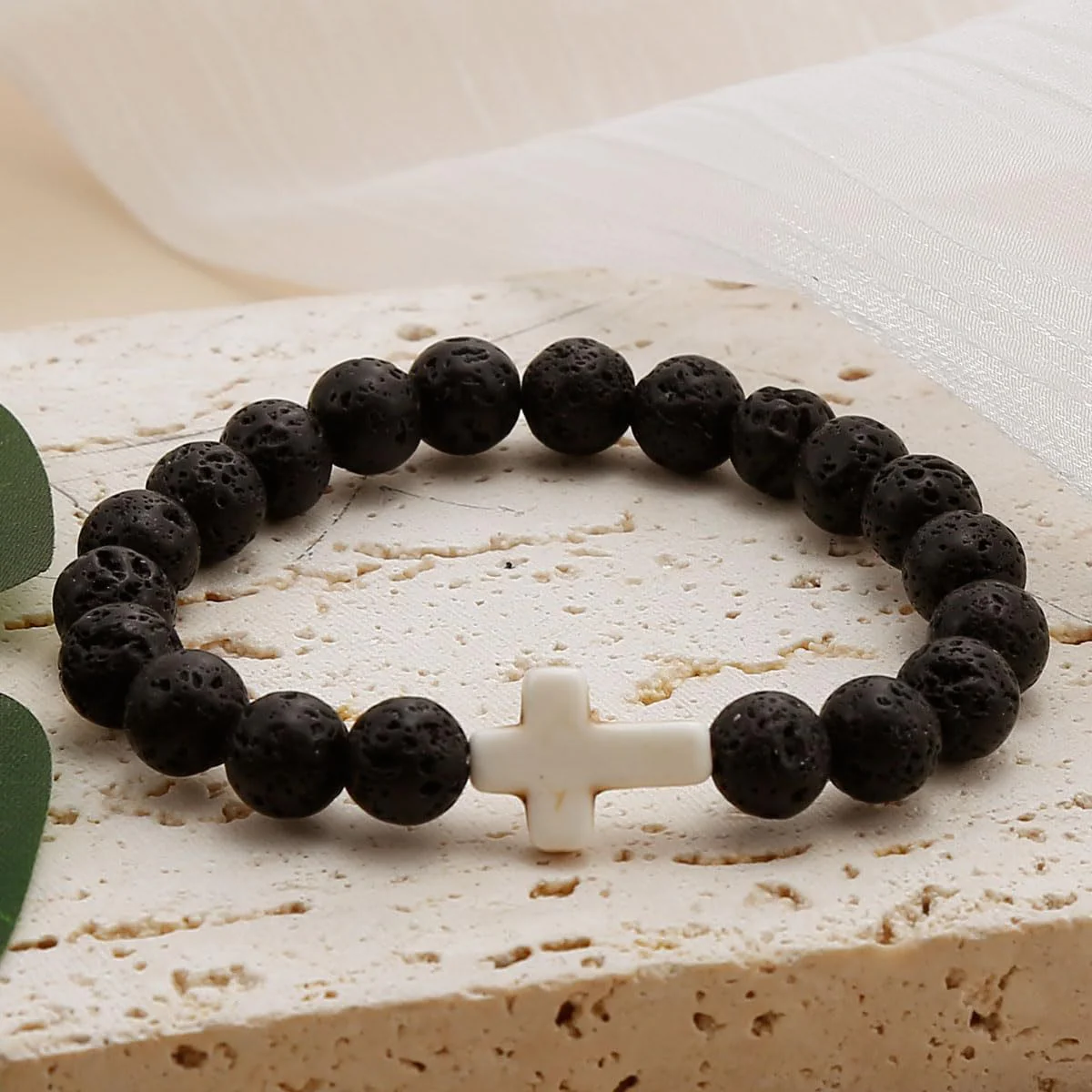 Turquoise Bracelet With Cross, Healing Beads Bracelet - Image 2