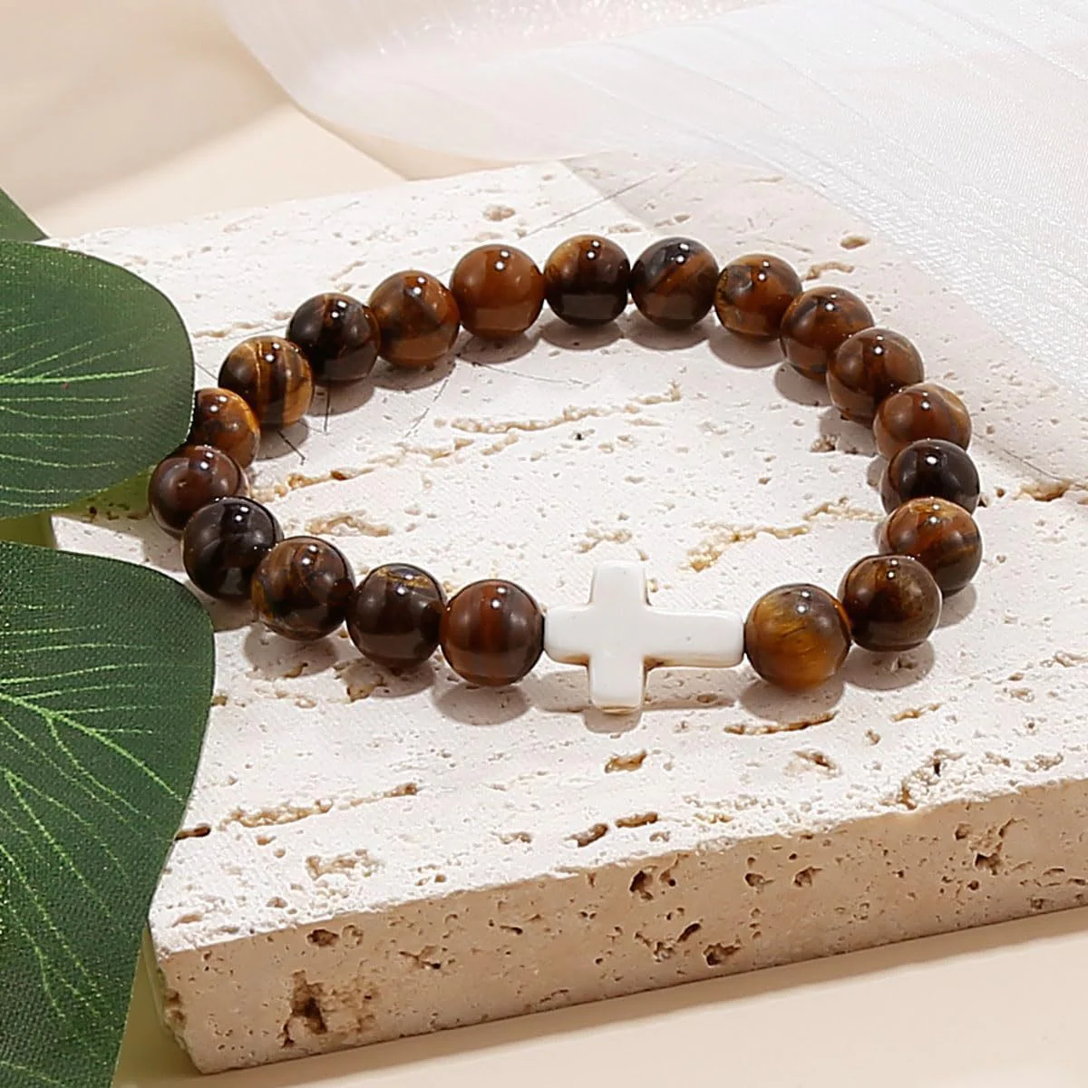 Turquoise Bracelet With Cross, Healing Beads Bracelet - Image 6