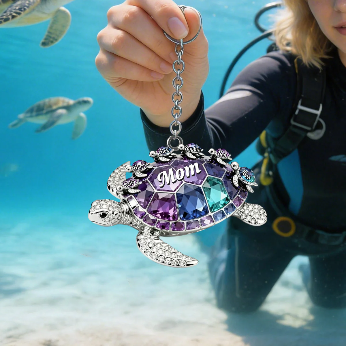 Turtle Mom Keychain - Personalized Gifts For Mom Keychain - Image 2