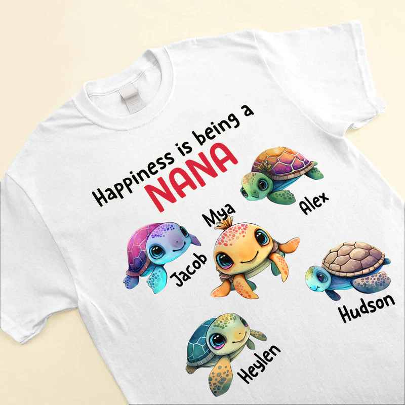 Turtle Nana Mom Kids, Happiness Is Being A Grandma Personalized Shirt - Image 2