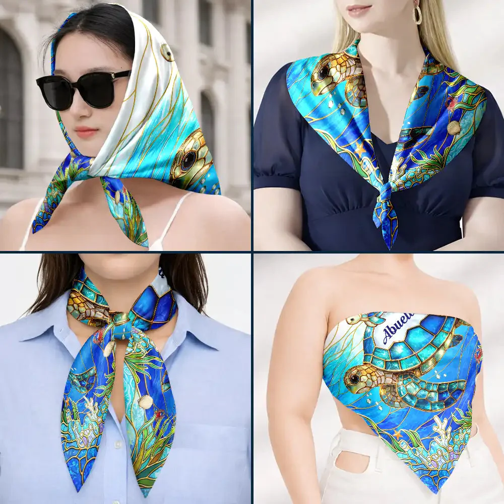Turtle Silky Satin Effect Scarf – Personalized Gift for Mom & Grandma - Image 2