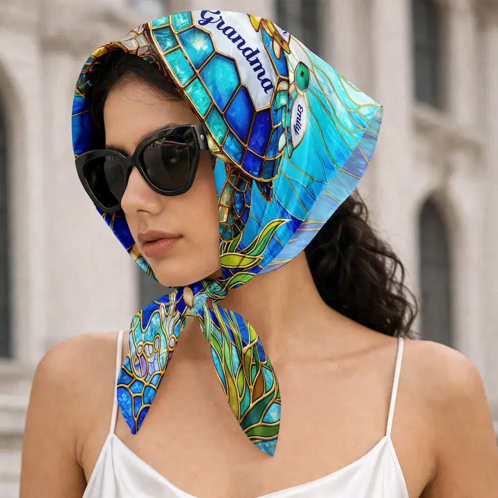Turtle Silky Satin Effect Scarf – Personalized Gift for Mom & Grandma - Image 3