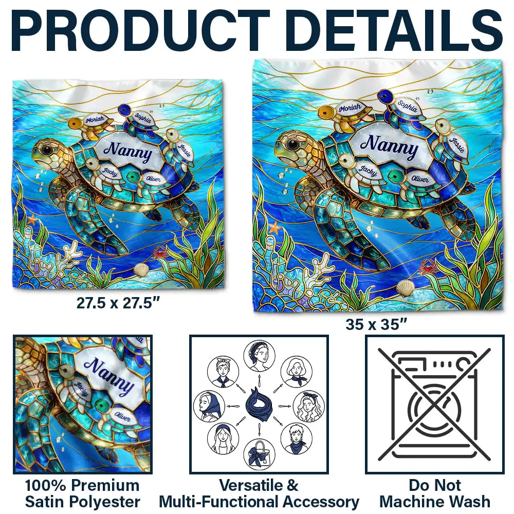 Turtle Silky Satin Effect Scarf – Personalized Gift for Mom & Grandma - Image 4
