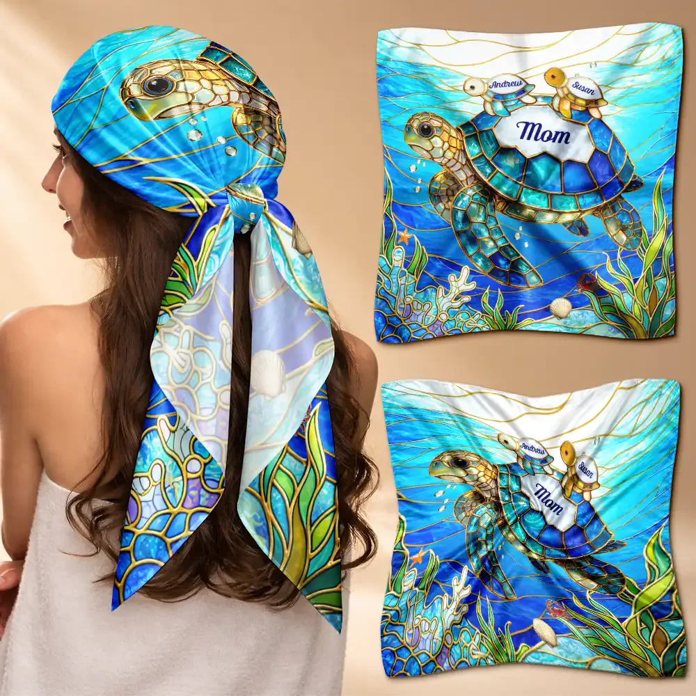 Turtle Silky Satin Effect Scarf – Personalized Gift for Mom & Grandma - Image 5
