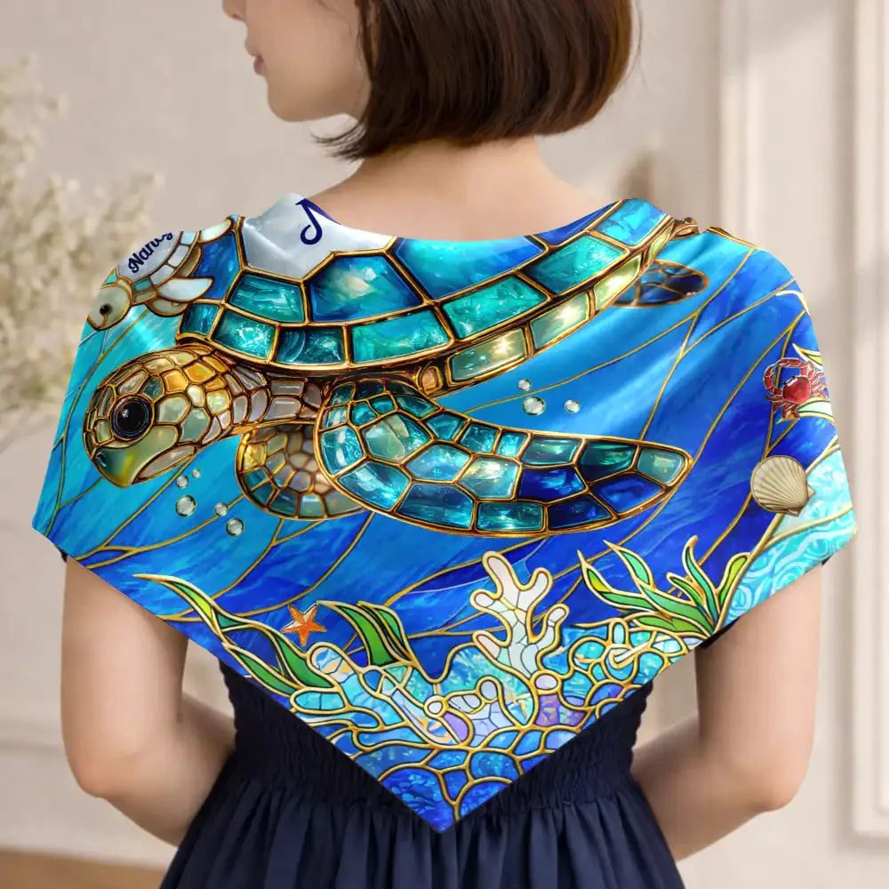 Turtle Silky Satin Effect Scarf – Personalized Gift for Mom & Grandma - Image 6