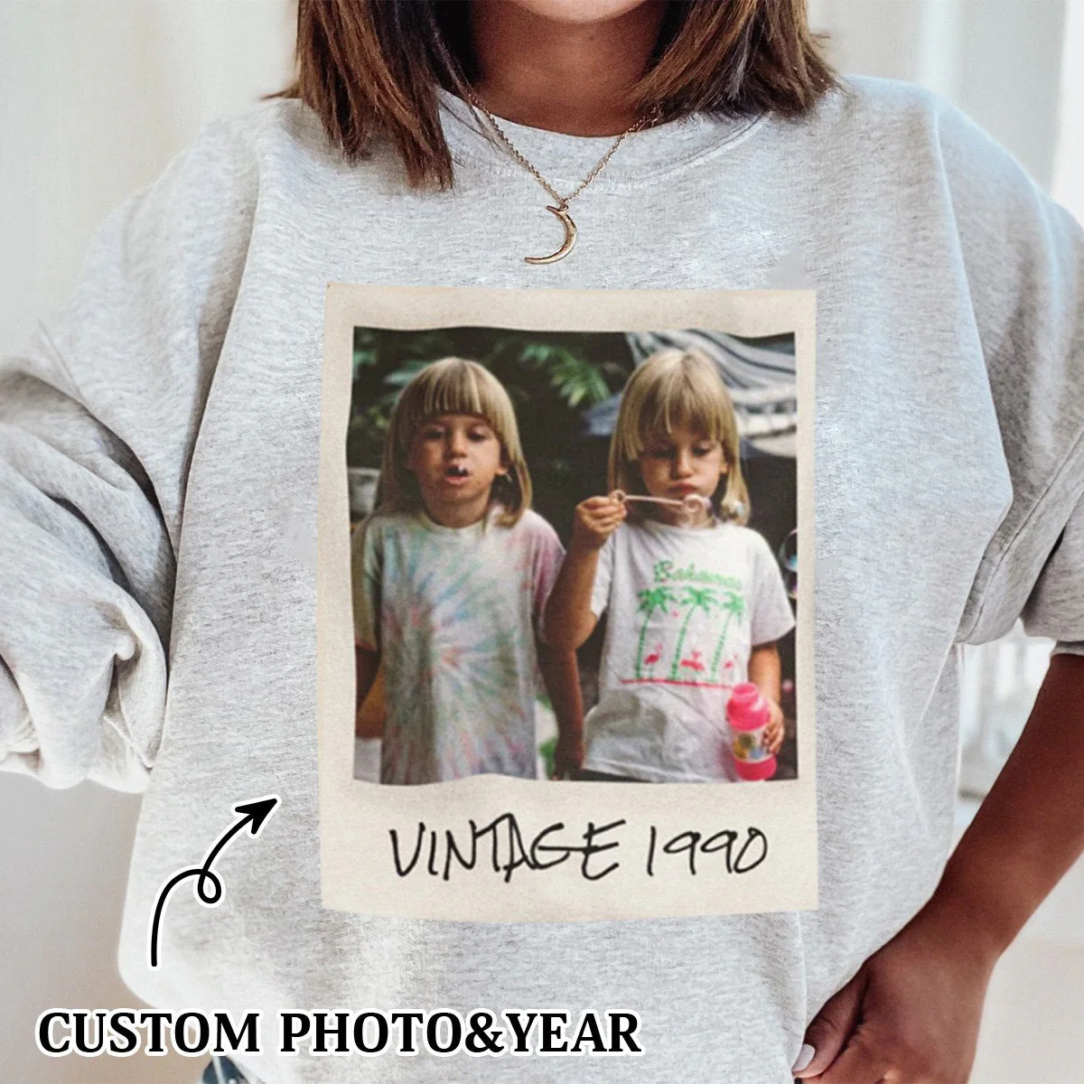 Uniseks custom vintage foto-  Personalized Sweatshirt - Image 3