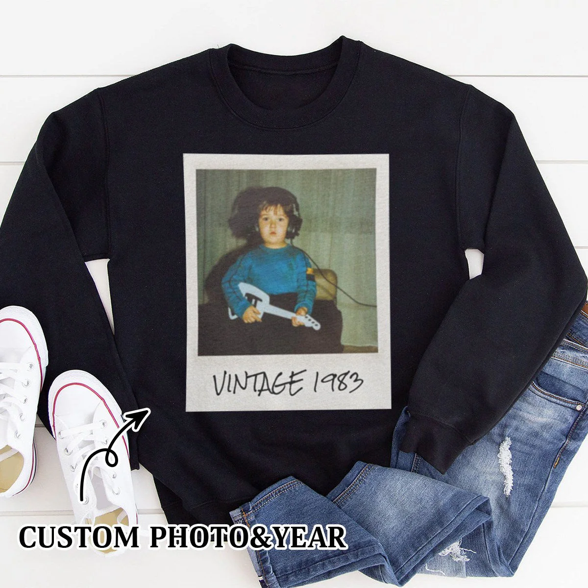 Uniseks custom vintage foto-  Personalized Sweatshirt - Image 4