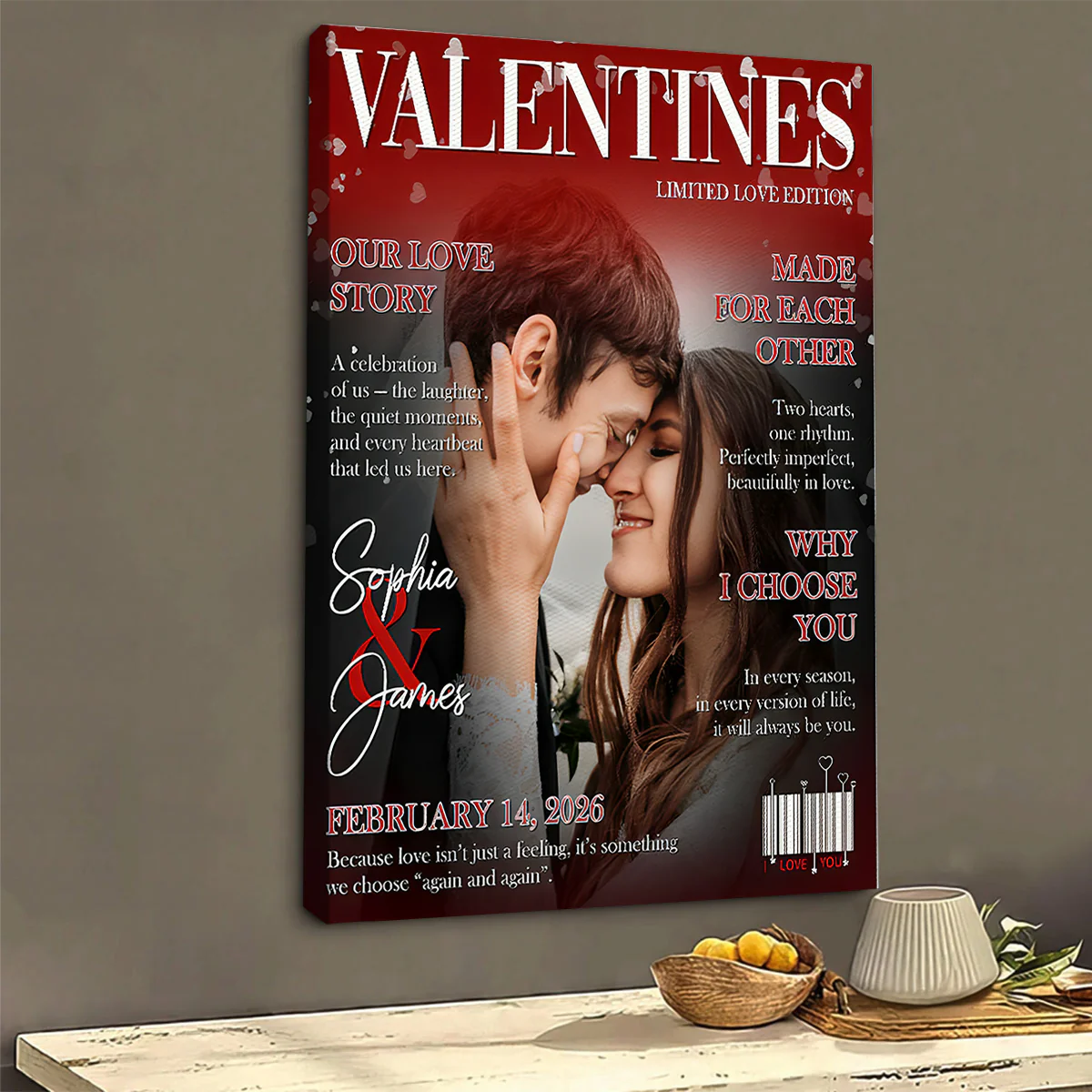 Valentine Magazine Cover, Personalized Love Story  Couple Canvas Poster, Romantic Couple Keepsake, Gift For Him and Her - Image 2