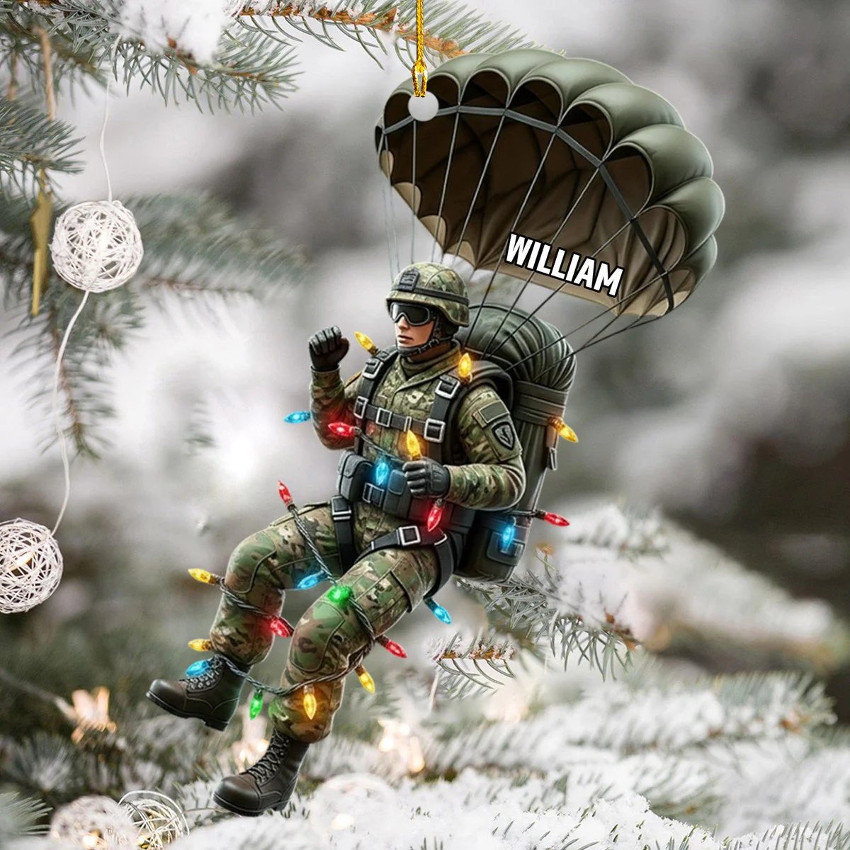 Veteran Christmas Ornament - Military Parachutist Personalized Ornament - Image 3