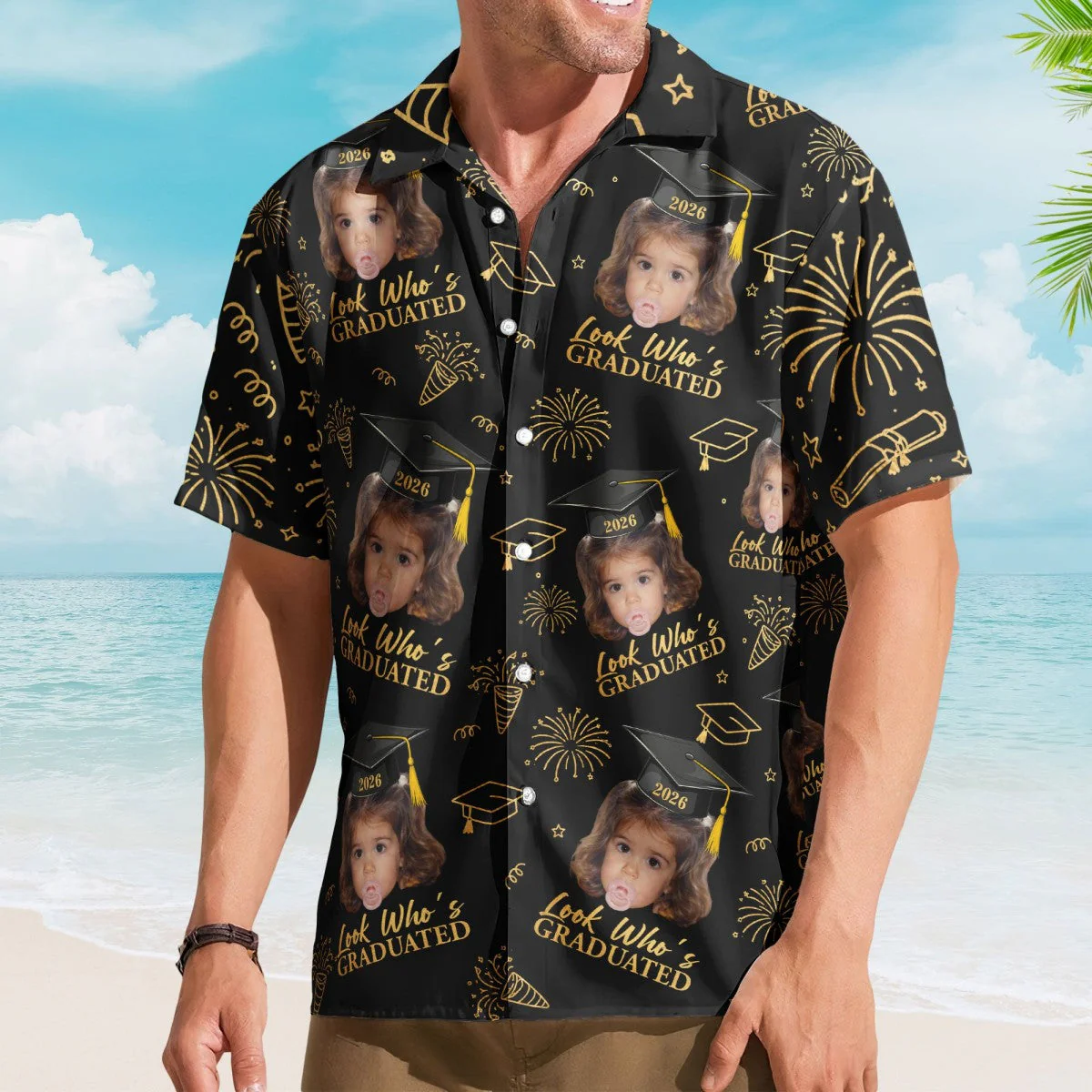 Vintage Childhood Themed Personalized Hawaiian Shirt - Graduation Matching Shirt With Childhood Photo - Image 3