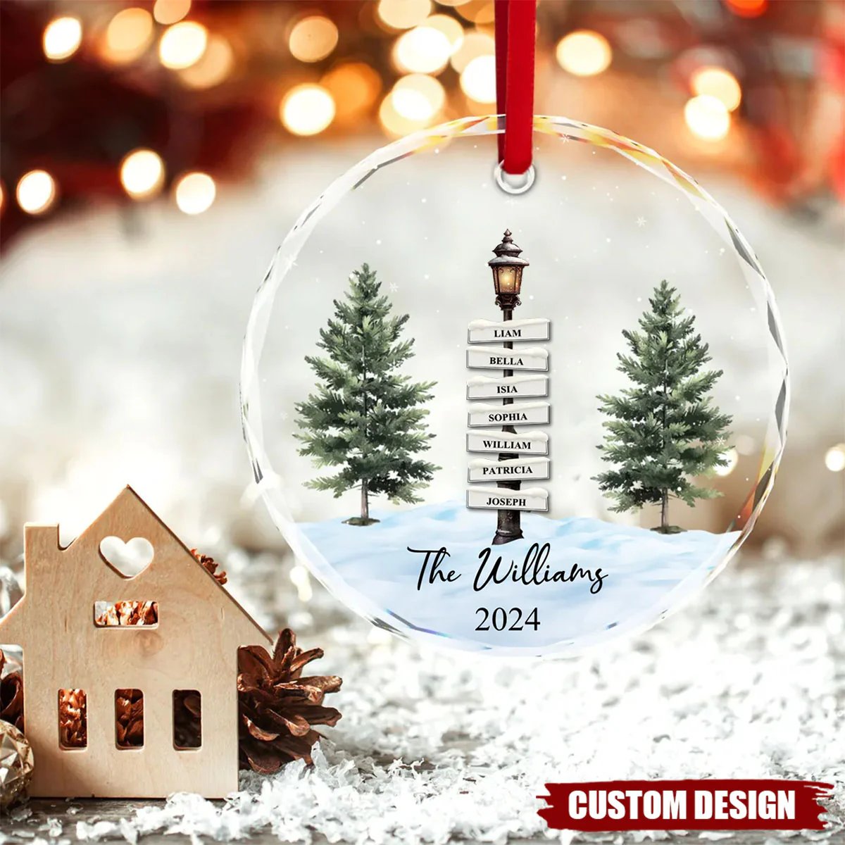 Vintage Family Lamp Post Signs - Personalized Christmas Glass Ornament - Image 3