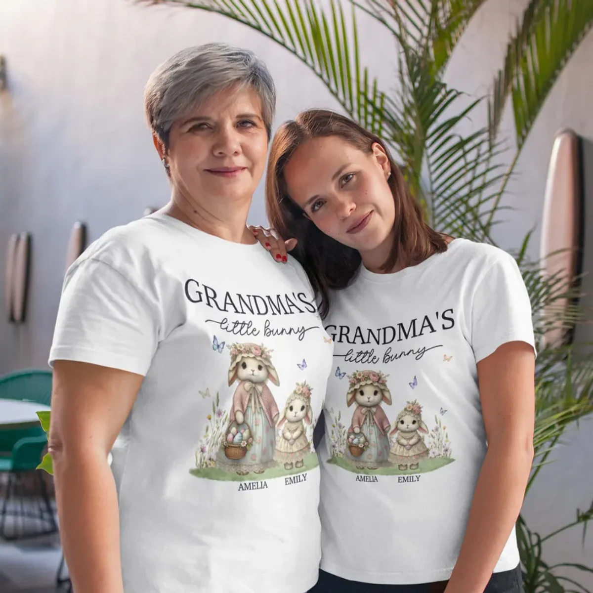 Vintage Grandma Bunny Easter Personalized  Pure Cotton T-Shirt - Image 2