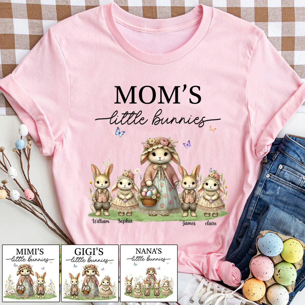 Vintage Grandma Bunny Easter Personalized  Pure Cotton T-Shirt - Image 3