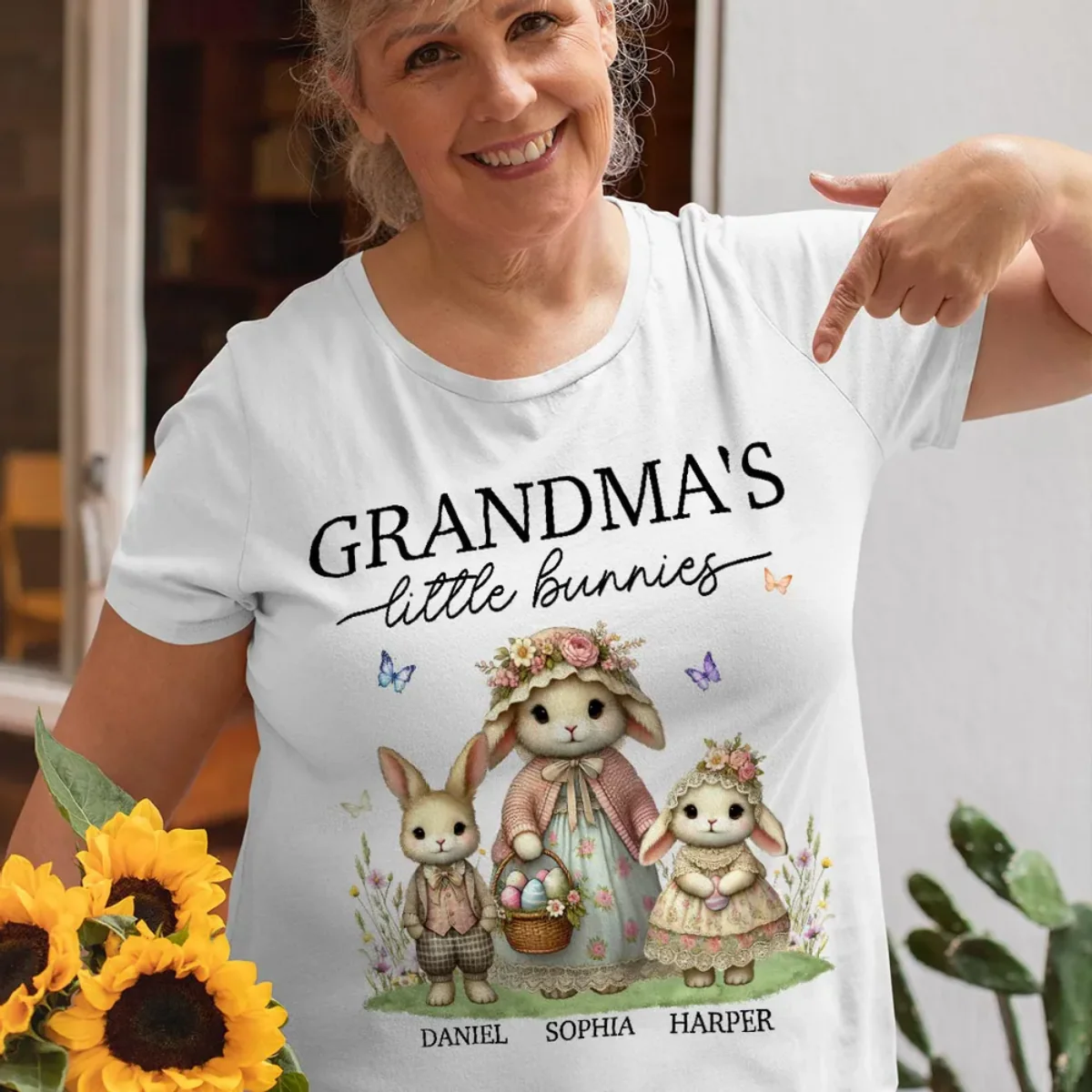 Vintage Grandma Bunny Easter Personalized  Pure Cotton T-Shirt - Image 5