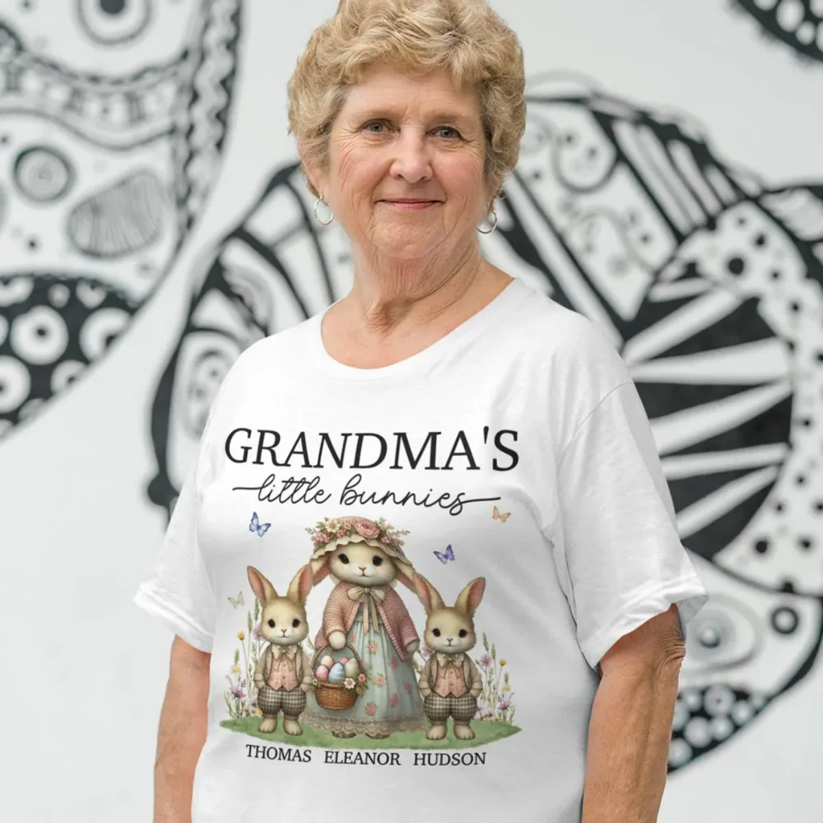 Vintage Grandma Bunny Easter Personalized  Pure Cotton T-Shirt - Image 6