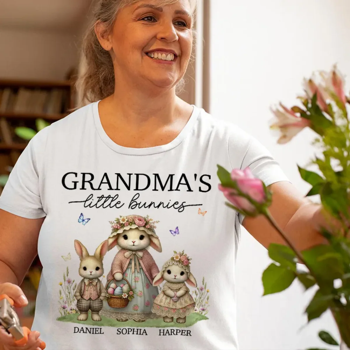Vintage Grandma Bunny Easter Personalized  Pure Cotton T-Shirt - Image 7