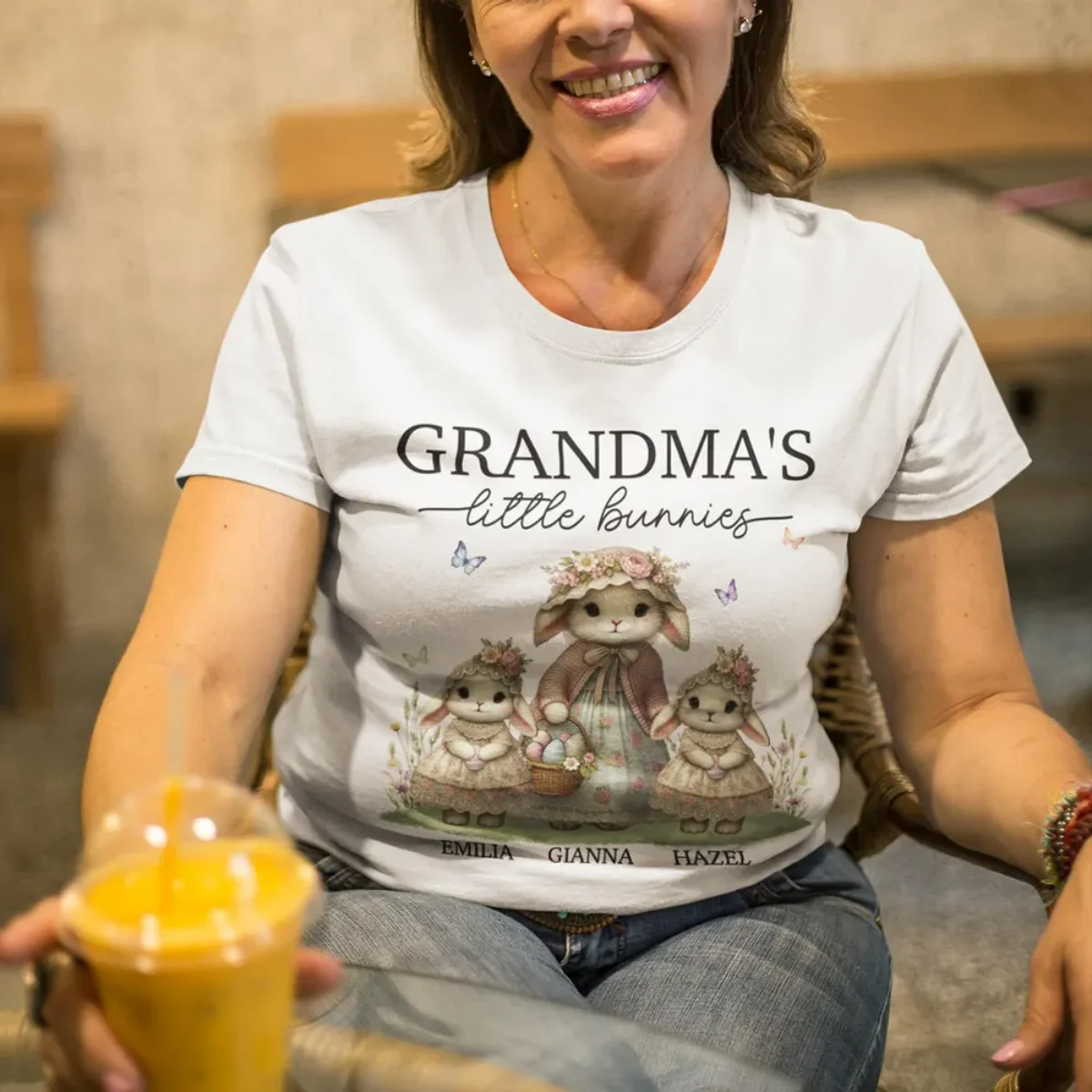 Vintage Grandma Bunny Easter Personalized  Pure Cotton T-Shirt - Image 8