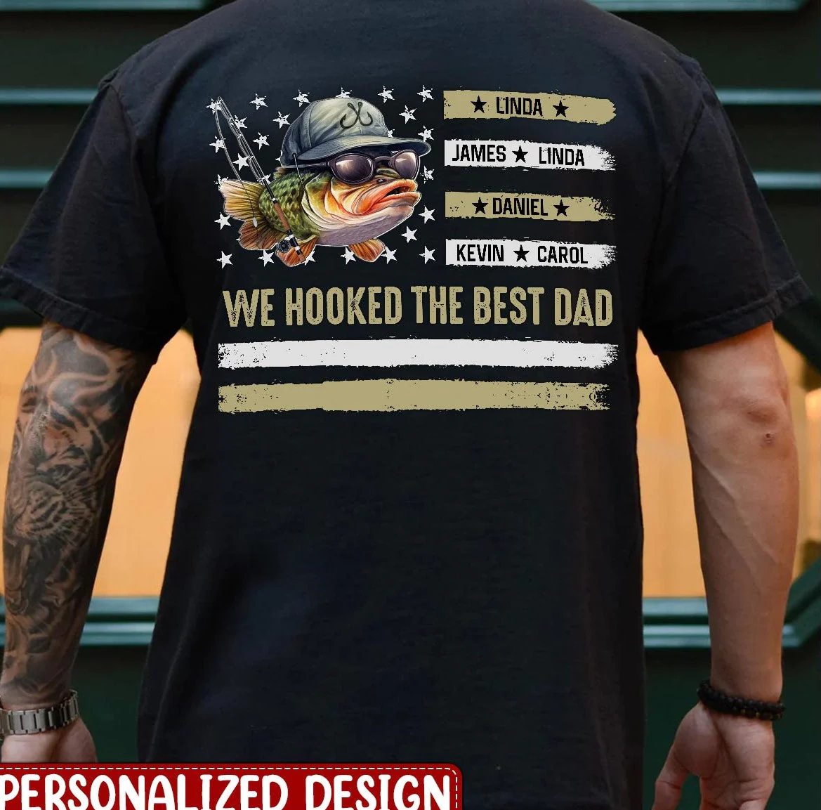 Vintage Retro We Hooked The Best Dad American Flag Personalized T-Shirt - Image 3